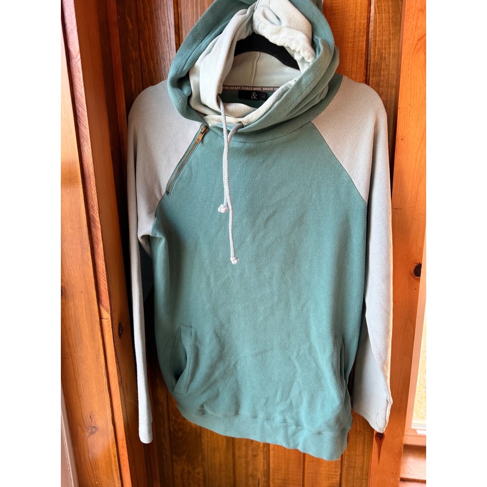 Ampersand Womens Double Hood Colorblock Hoodie Teal Fall Fashion Size Large